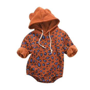 

Winter Baby Boy Girl Romper Thicken Velvet Leopard Pattern Long Sleeve Hoodie Newborn Outfits New