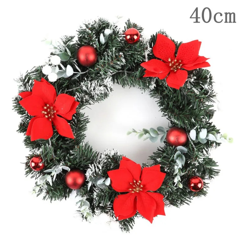 Рождественский 40 см светодиодный венок с искусственными сосновыми шишками ягоды и цветы праздничное переднее украшение для подвешивания на двери Couronne Noel - Цвет: Red 40cm