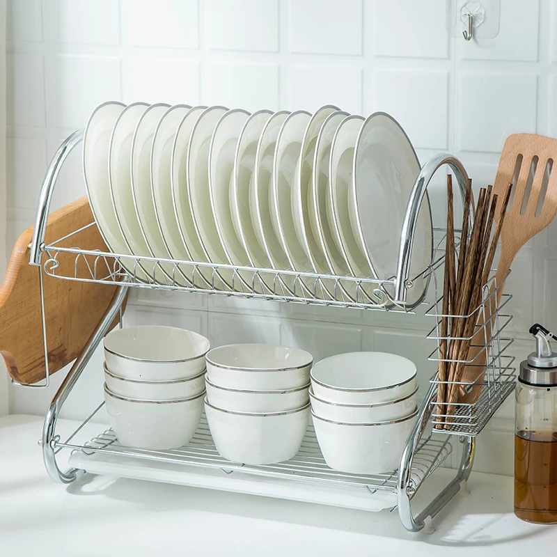 

Stainless steel sink dish rack drain rack kitchen shelves 2-story supplies storage pool dish rack