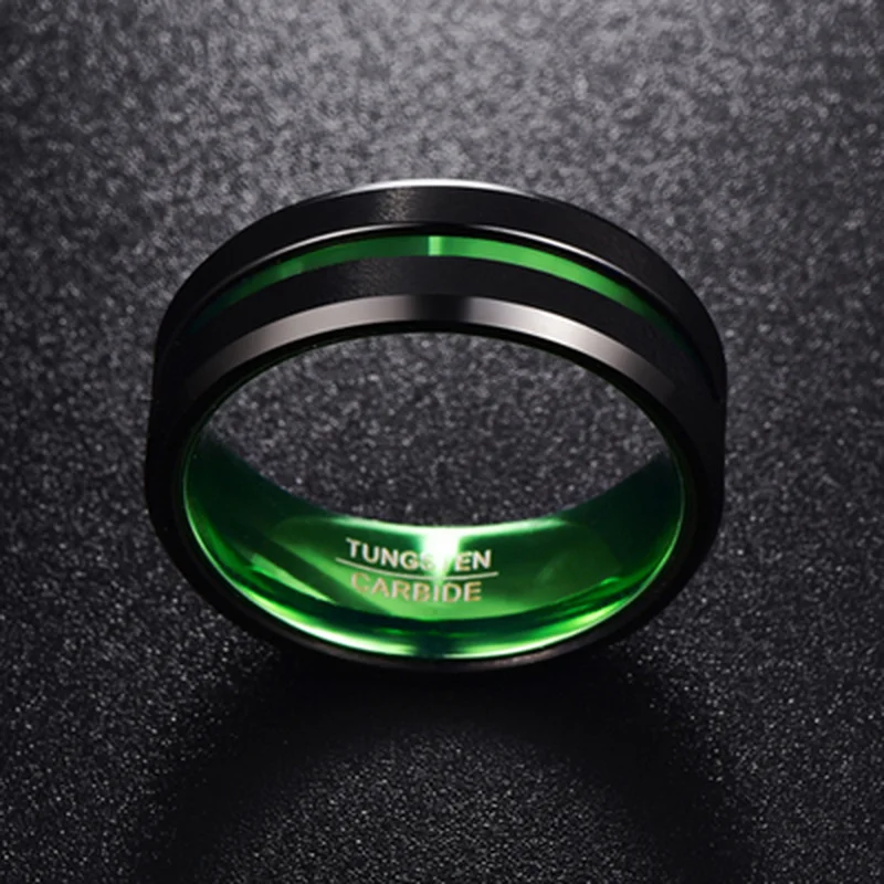 Tungsten steel ring flat single groove inner green 8mm width 100% genuine wedding band tungsten carbide 3