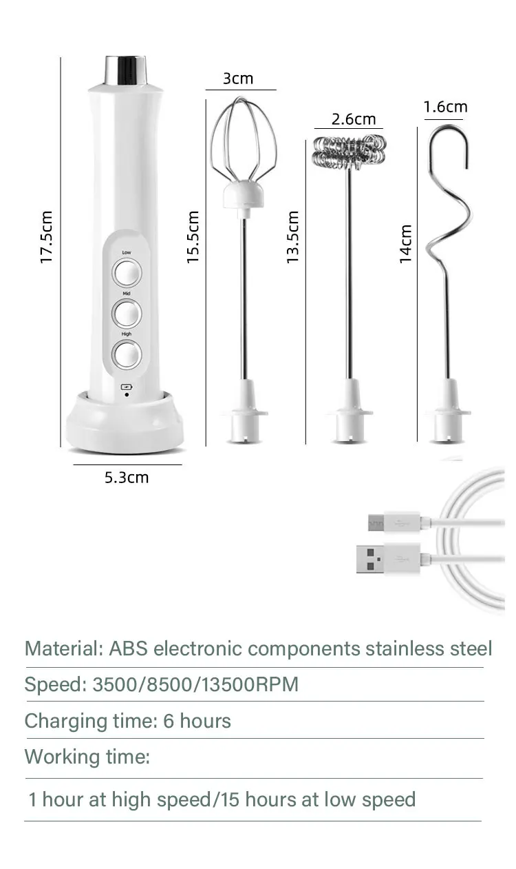 3 In 1 Portable Rechargeable Electric Handheld Milk Frother Maker