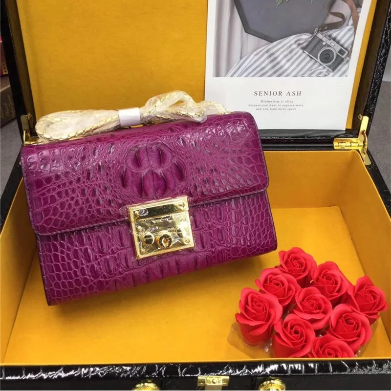 Petit sac exotique en crocodile | Sac à rabat en véritable alligator | Épaule chaîne