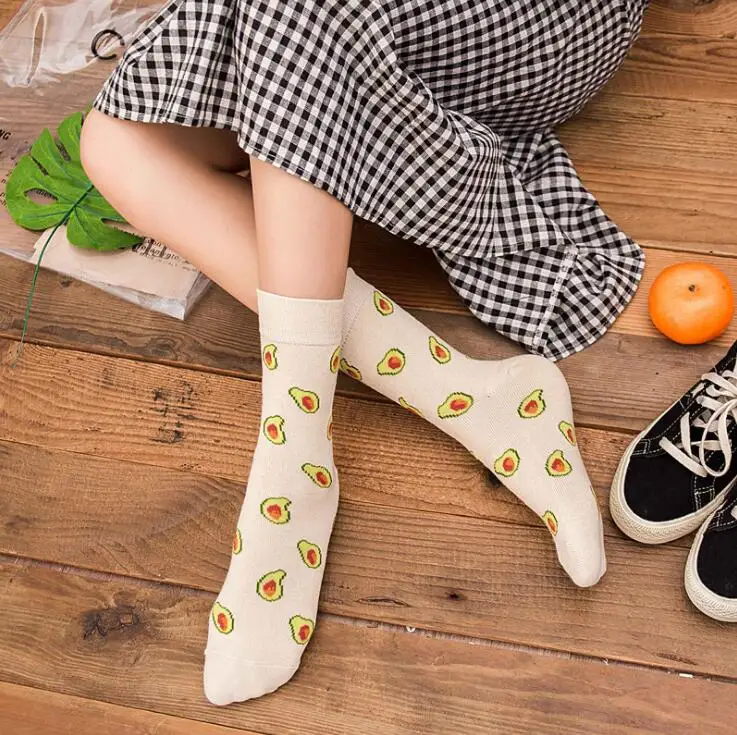 Women Socks Funny Cute Cartoon Fruits Banana Avocado Lemon Egg Cookie Donuts Food Happy Japanese Harajuku skateboard Socks