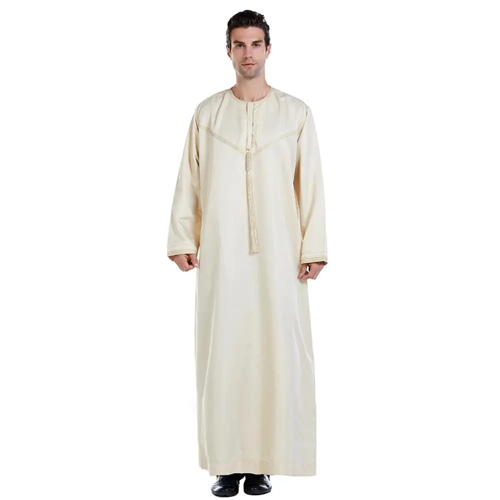 Новое поступление, мусульманская одежда для мужчин, стоячий воротник, абаи, длинный рукав, халат Дубай, Арабская Турция, малайский исламский стиль, платье для мужчин - Цвет: 1