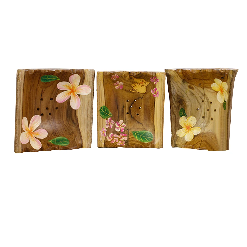 Natural Wooden Soap Case Home Bathroom Portable Dish Holder Sink Deck Bathtub Shower Box For Sponges Scrubber Decorative - Цвет: flower