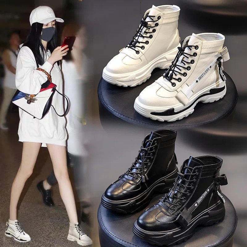 

2019 Autumn Winter New Style Martin Boots Female British Style Retro Female Boots Genuine Leather Round Head Booties Child