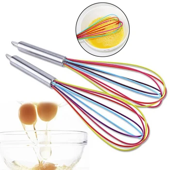 

1Pcs Rainbow Drink Whisk Mixer Silicone Egg Beaters Cooking Kitchen Tool Portable Metal Hand Egg Mixer Foamer Whisk Cook Blender