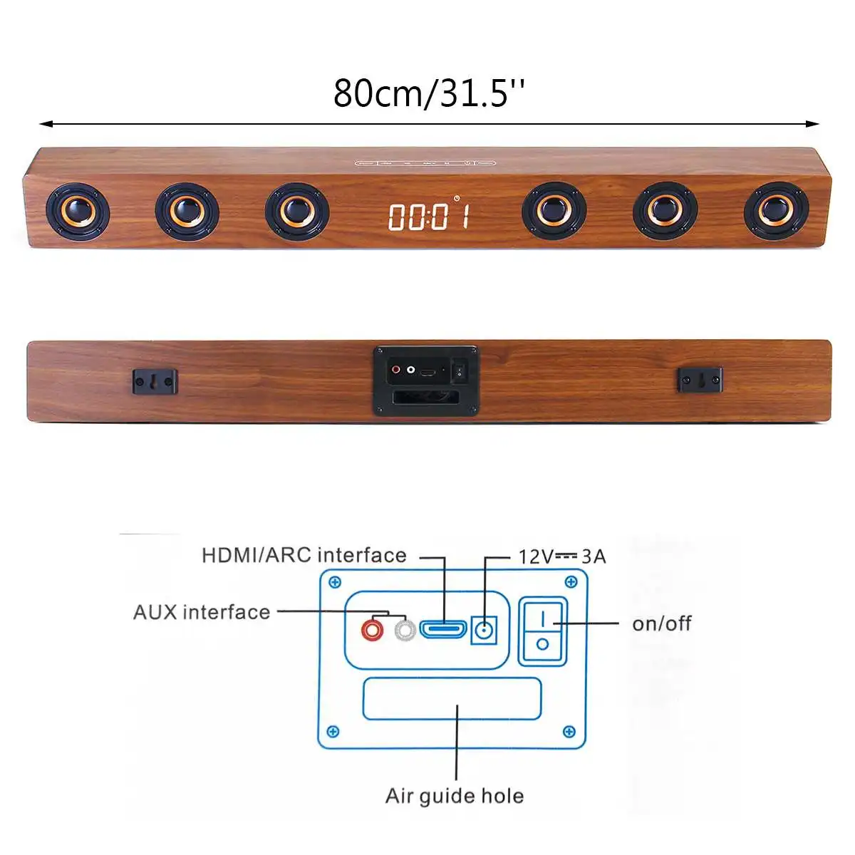  30W Wireless TV Soundbar bluetooth Speaker Sound Bar HIFI Stereo Sound Wooden Loundspeaker with AUX