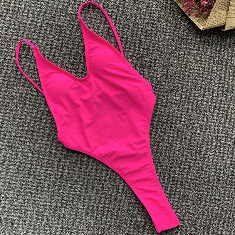 Сексуальные неоновые розовые стринги, одежда для плавания, сдельный Купальник для женщин, монокини с высокой посадкой, женский купальник с открытой спиной, женская одежда для плавания