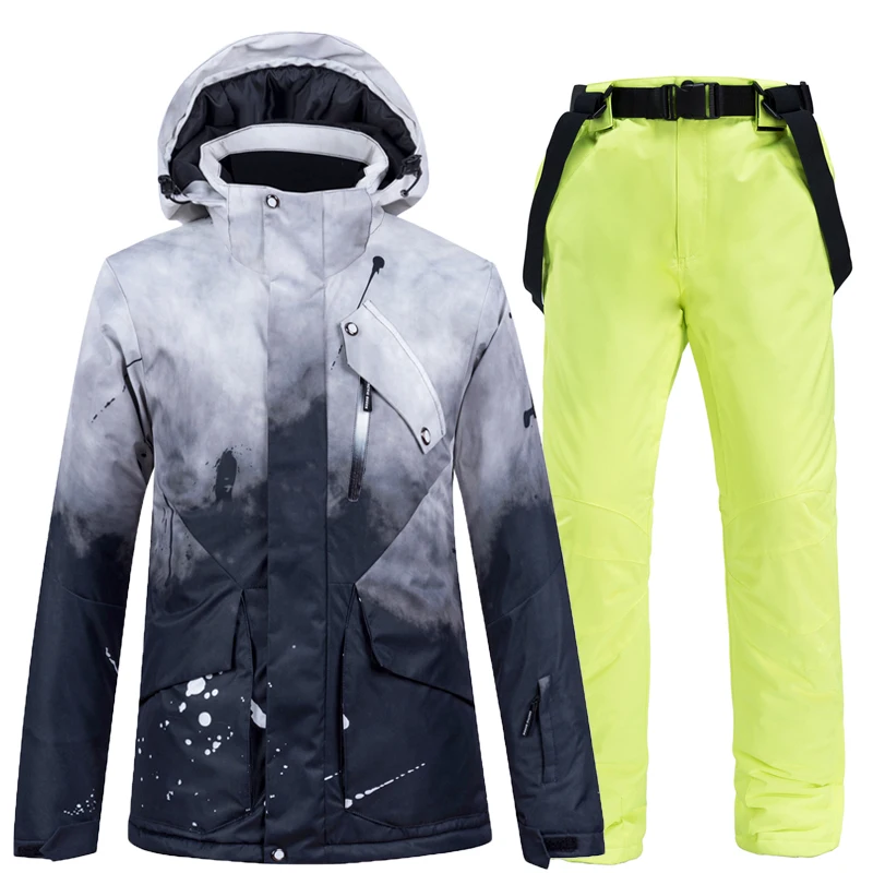 30 черный цветной женский зимний костюм Одежда для сноубординга водонепроницаемая ветрозащитная зимняя спортивная Лыжная куртка+ зимние штаны с ремнем - Цвет: Pic jacket and pant