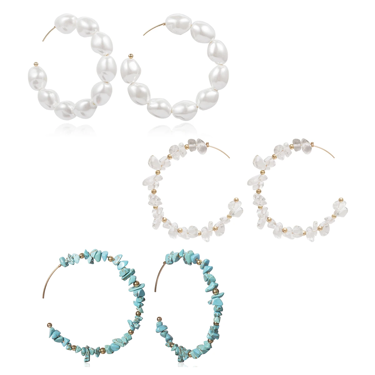 SHIXIN корейские жемчужные сережки с натуральным камнем для женщин, богемные открытые серьги-кольца, дизайнерские зеленые/цветные/белые/Прозрачные Серьги