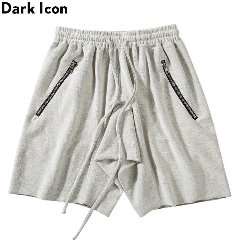 

Dark Icon Terry Cotton Drop Crotch Shorts Men Summer Unlock Hemline Plain High Street Men's Shorts