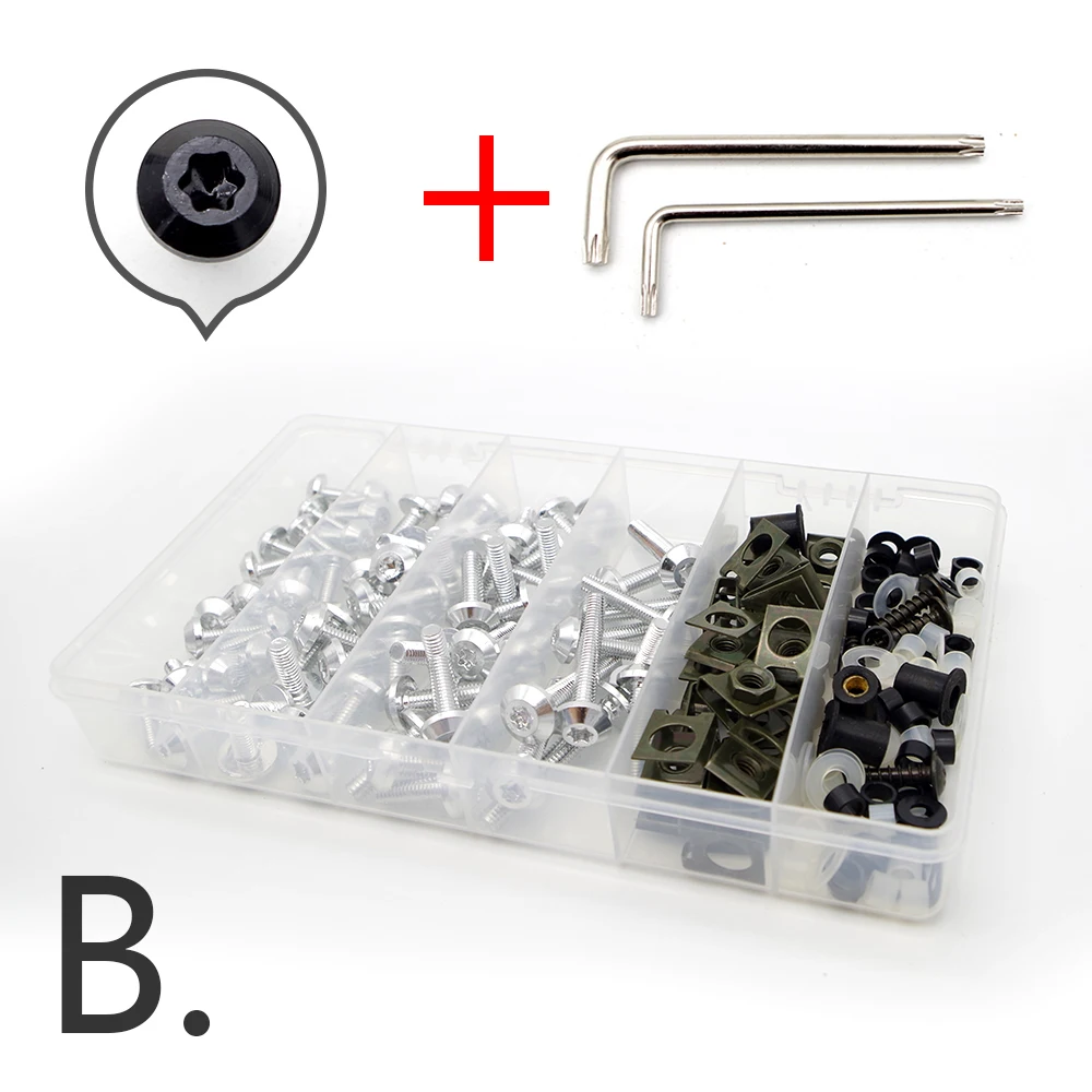 Винты для мотоцикла набор коробка с винтами гайки ремонтный инструмент для Aprilia Leonardo bmw r1150rt yamaha neos Suzuki SV 1000 yamaha mt09 tracer - Цвет: B Silver