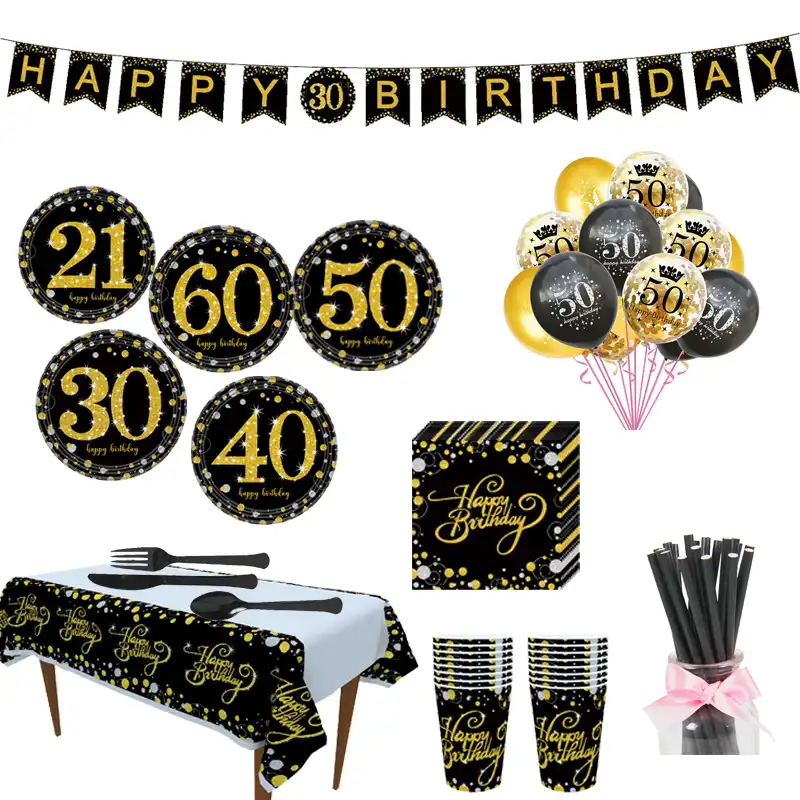 Номер тема вечерние одноразовые Одноразовая бумажная посуда чашки салфетка баннер скатерть 21/30/40/50/60th День рождения украшение на годовщину