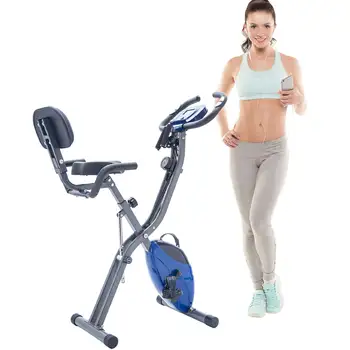 

Folding Exercise Bike, Fitness Upright and Recumbent X-Bike with 10-Level Adjustable Resistance, Arm Bands and Backrest US Stock