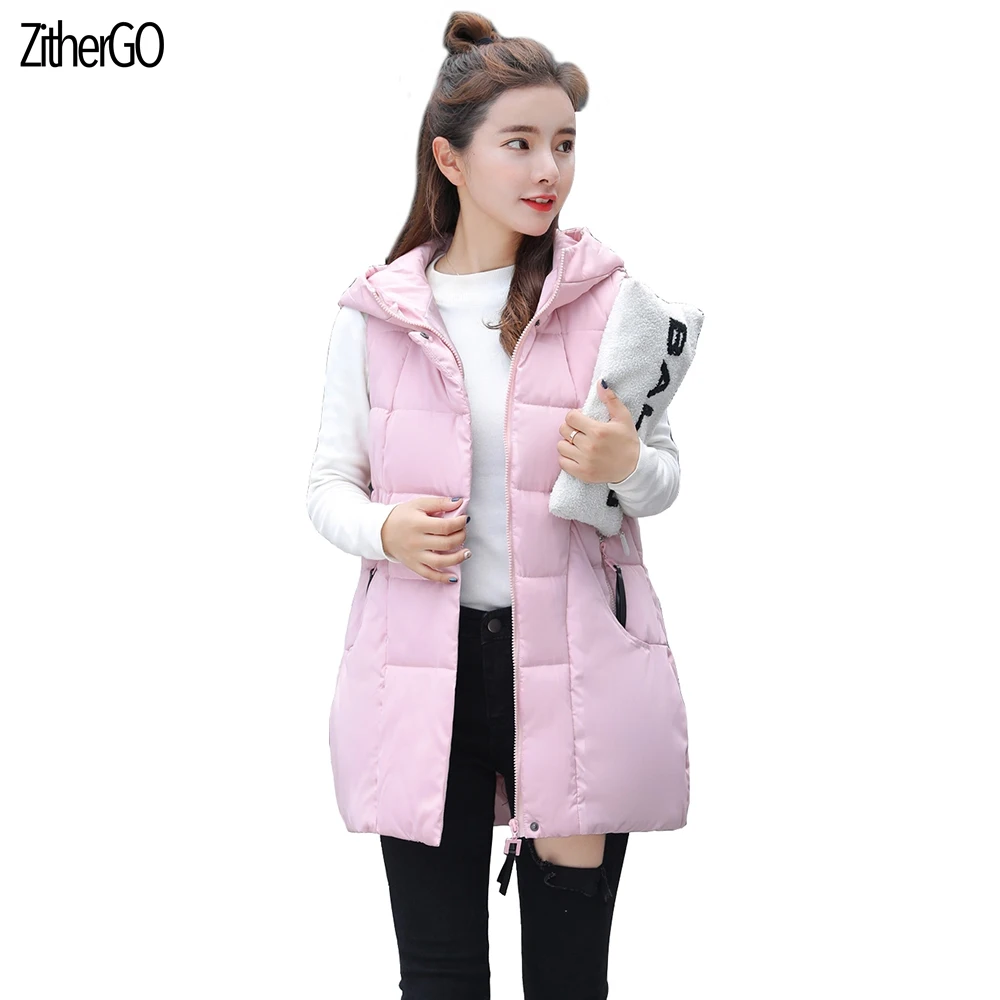 ZiterGo Женский Тонкий жилет куртка с капюшоном без рукавов пальто женская зимняя модная теплая верхняя одежда высокого качества пуховик
