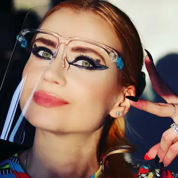 

100PCS Safty Transparent PET Anti-Fog Dust Full Face Shield Eyes Face Protective Goggles Frame Visor Hats Breathable mascarilla