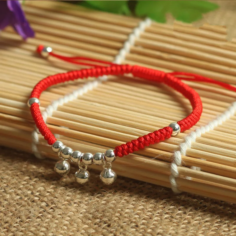 925 Стерлинговое серебро подвеска в форме маленького колокольчика Lucky Red Rope
