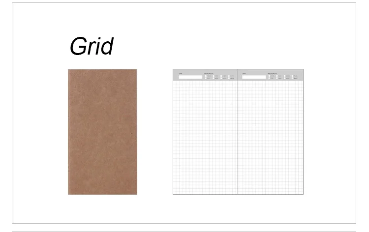 Записная книжка путешественника, наполнитель бумаги s, многоразового использования, журнал, планировщик, молочные вставки, запасная бумага 100 г, бумага 210*110 мм, 32 листа - Цвет: Grid