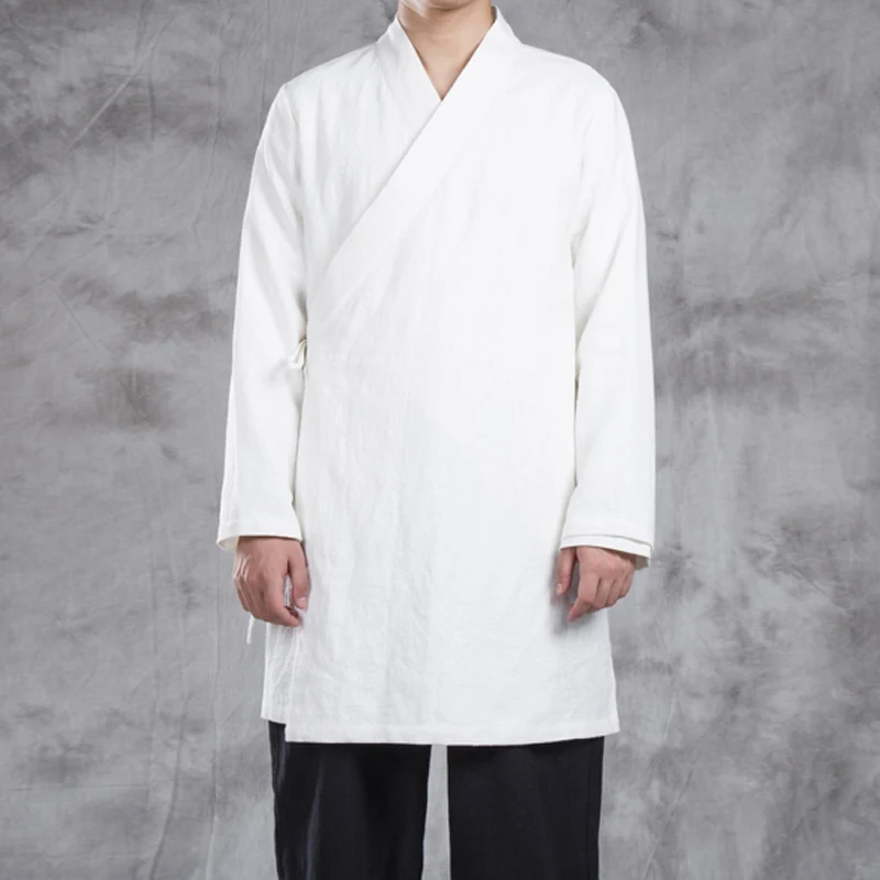 

Chinese style improved Hanfu shirt men's youth Tang suit retro style linen jacket long section slung cardigan robe