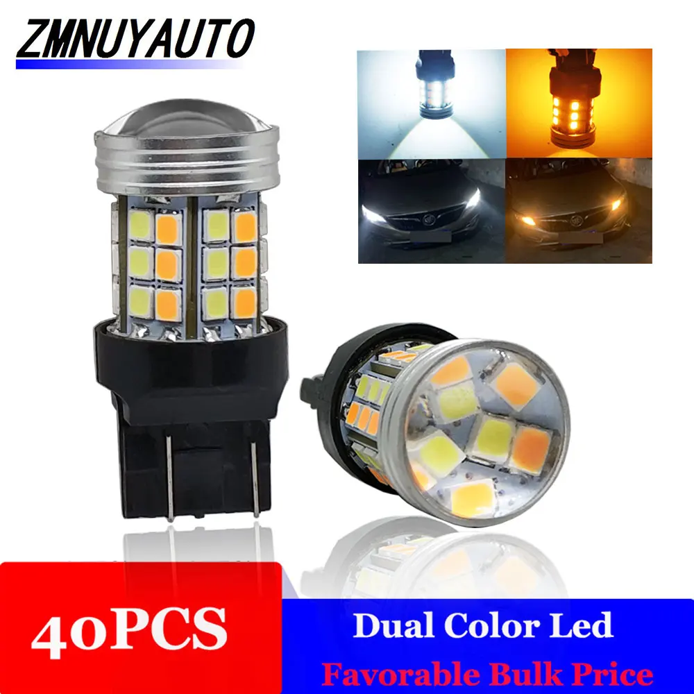 40pcs Dual Color Led 1157 BAY15D P21/5W T20 7443 Bulb 3157 W21/5W Fog Lamp Light Driving Auto running White Amber | Автомобили и