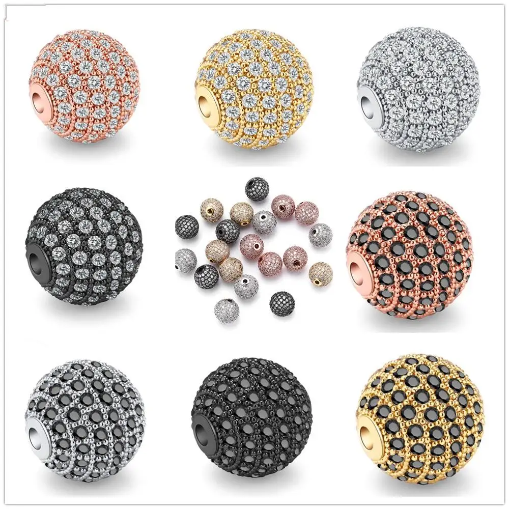 

DIY 5pcs round beads accessories bracelet jewelry making micro pave cz cubic zirconia silvery beads Handmade Bracelet