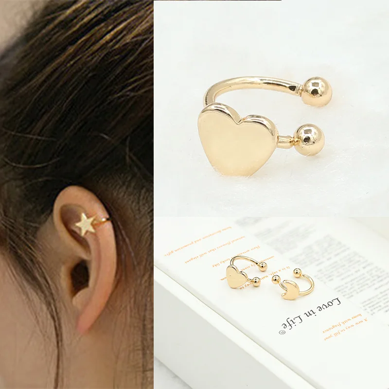 

Fashion Ear Cuff Clip Earrings without Piercing Gold Silver Color Star Heart Triangle Moon Small Earcuff for Women Jewelry