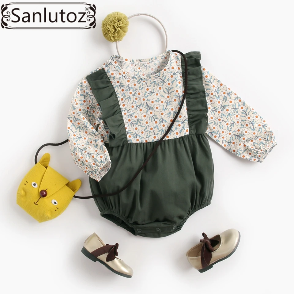 Sanlutoz/боди с цветочным принтом для маленьких девочек; одежда с длинными рукавами для маленьких девочек; Зимние Боди для маленьких девочек; имитация двух предметов