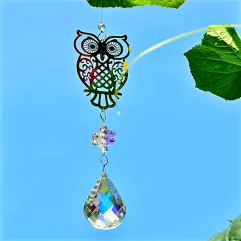 

Owl garden suncatcher rainbow collection stainless hanging suncather prism crystal window home decor wedding housewaring gift