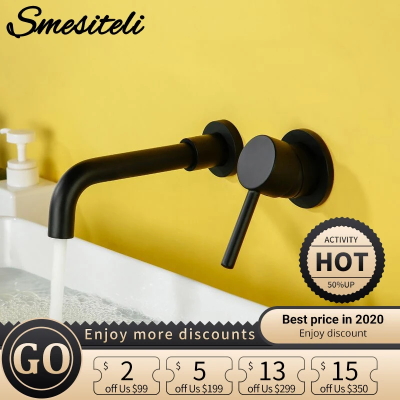 Bathroom Sink Basin Faucet Bath Mixer Tap Wall Mount Brass Matt Black With Single Handle Hot Cold Water White Rose Gold Set