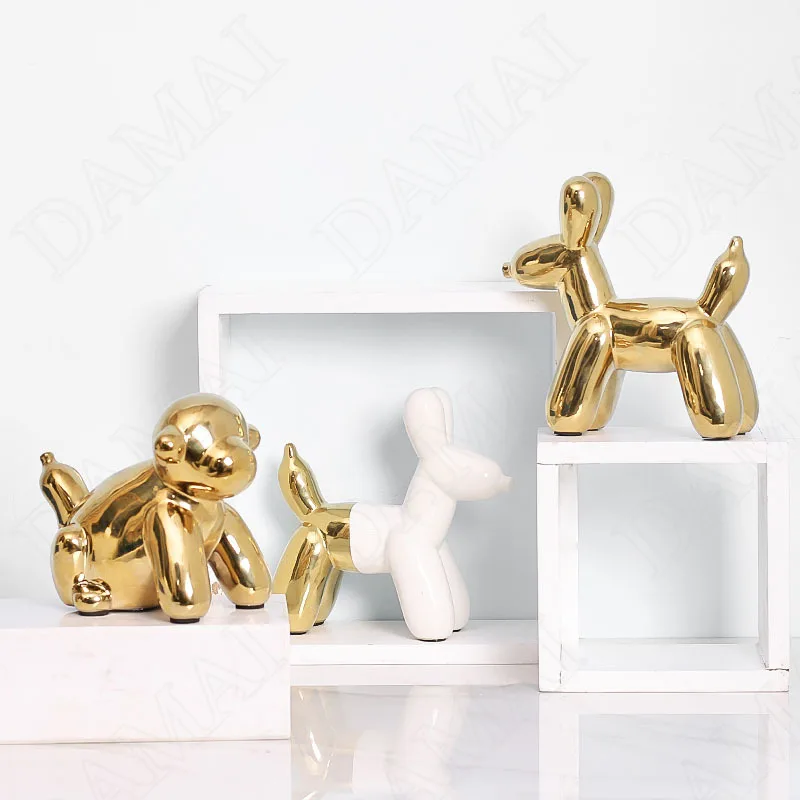 

Gilded Balloon Dog Figurine Nordic Modern Creativity Ceramic Animal Decorative Ornaments Home Accessories Living Room Decoration