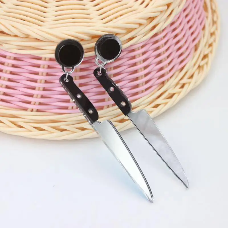 

2019 new type Europe and America exaggerated jewelry Mirror gold and silver long acrylic knife earrings