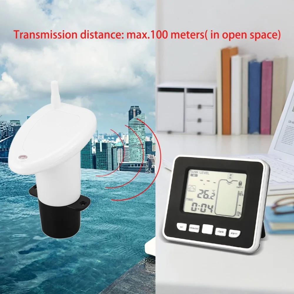  Ultrasonic Wireless Water Tank Liquid Depth Level Meter Sensor with Temperature Display with 3.3 In - 4000288514851