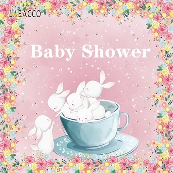 

Laeacco Cup Rabbit Baby Shower Photography Backdrop Customized Vinyl Party Decor Photographic Backgrounds For Photo Studio Props