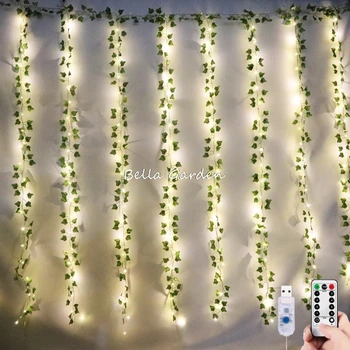3MX2M 12Pcs Kunstmatige Ivy Garland Nep Planten Vine Opknoping Garland Leaf Met 200Led String Lights Home Slaapkamer Party Muur decor