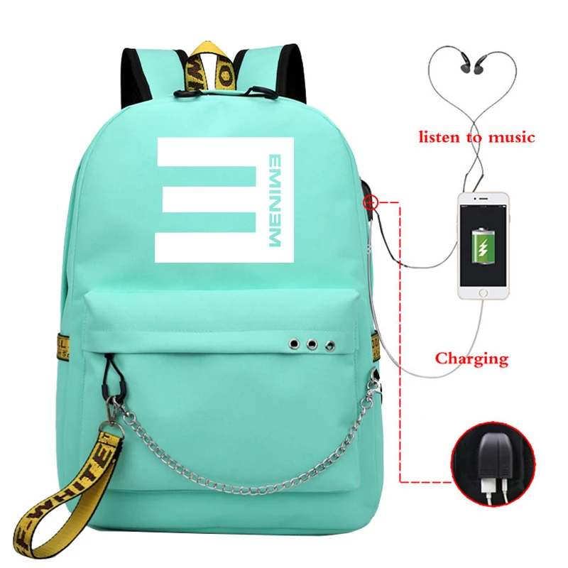 

Mochila Hip Hop Eminem Backpack Laptop Backpack Bookbag Women Backpacks Usb Charge School Bags for Teenage Girls Travel Backpack