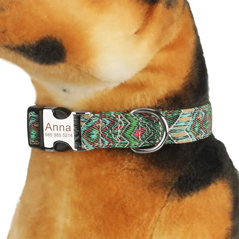 Engrave Pet Collar Customize Name Dog Collar Custom ID Pink Flower Cat Collar Engraved for Big Small Dogs