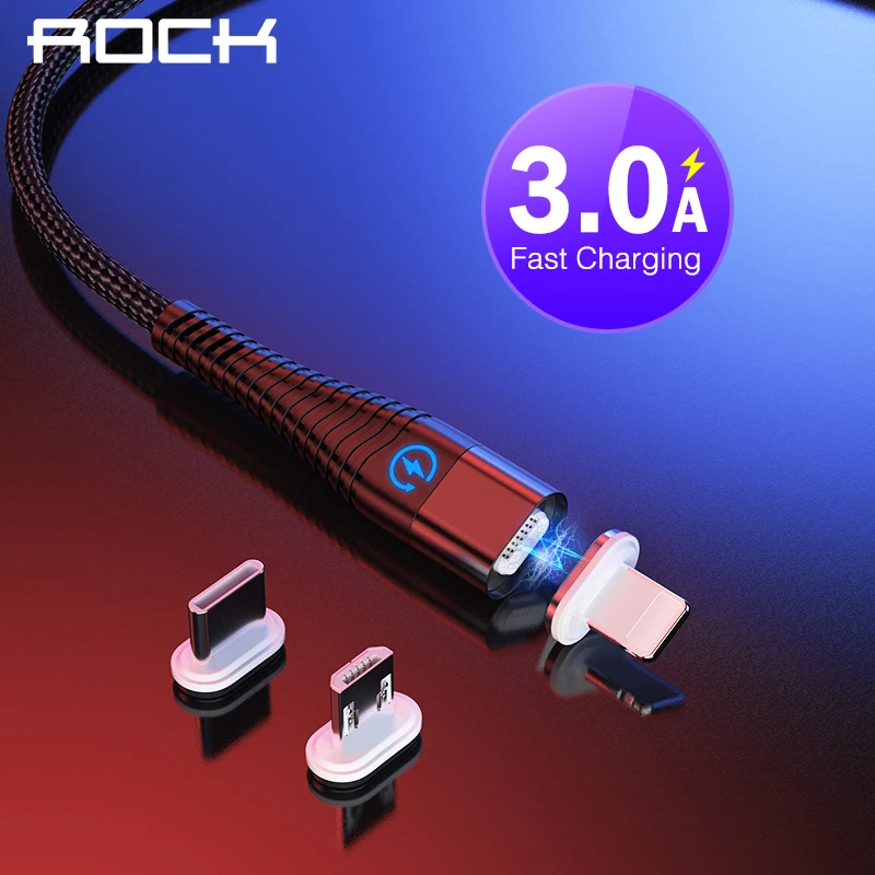 Магнитный зарядный кабель ROCK со светодиодной подсветкой Micro USB для iPhone XR XS Max X