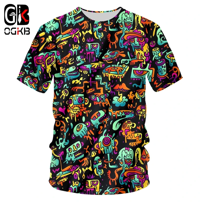 

OGKB 3D Funny Psychedelic Print T Shirts Hipster Casual Abstract Anime Graffiti Short Sleeve Shirt Men Women Streetwear