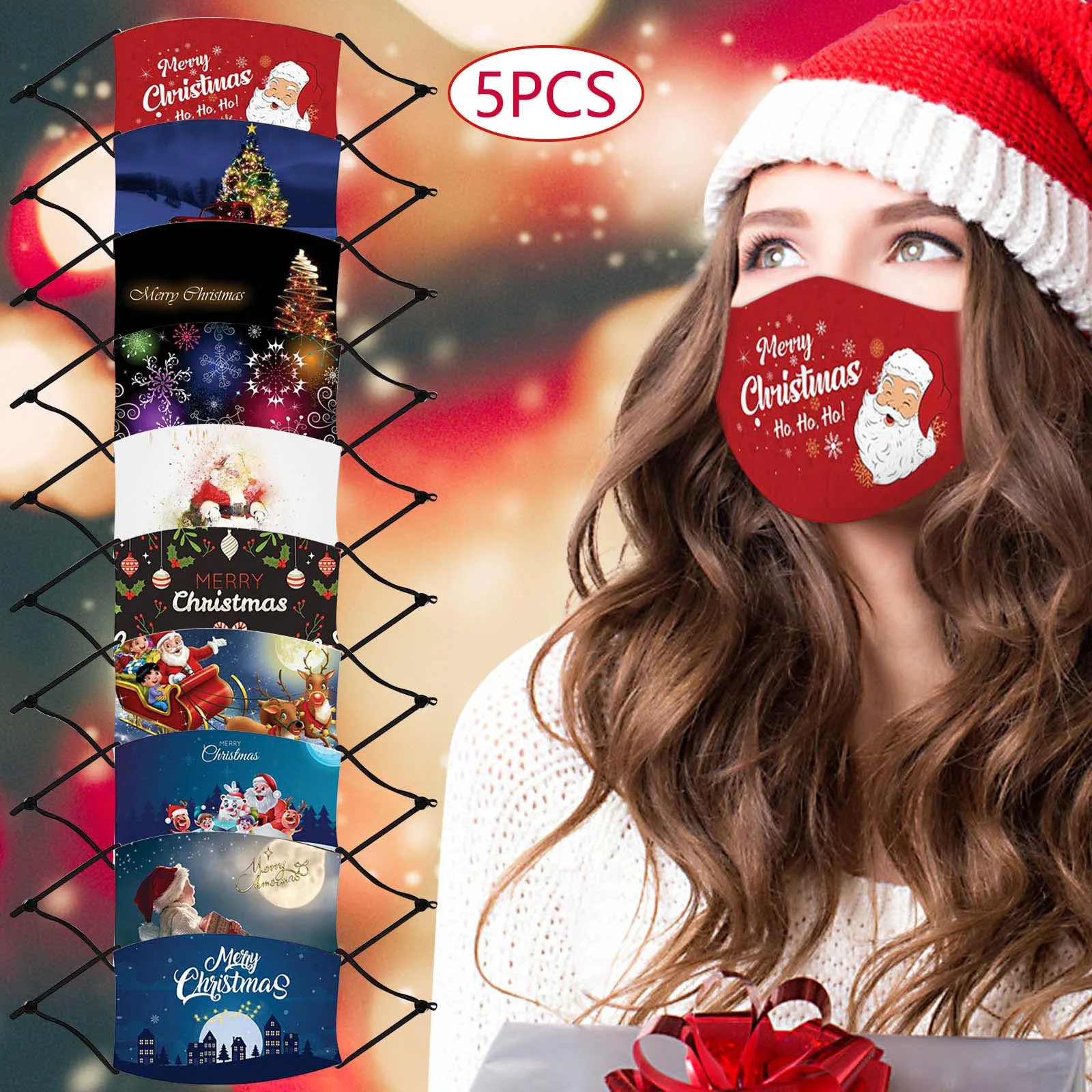 

Fast Delivery 5pcs Christmas Print Adult Breathable Multi-Purpose Face Cover Reuse Mask Headband Facemask Face sunscreen masque