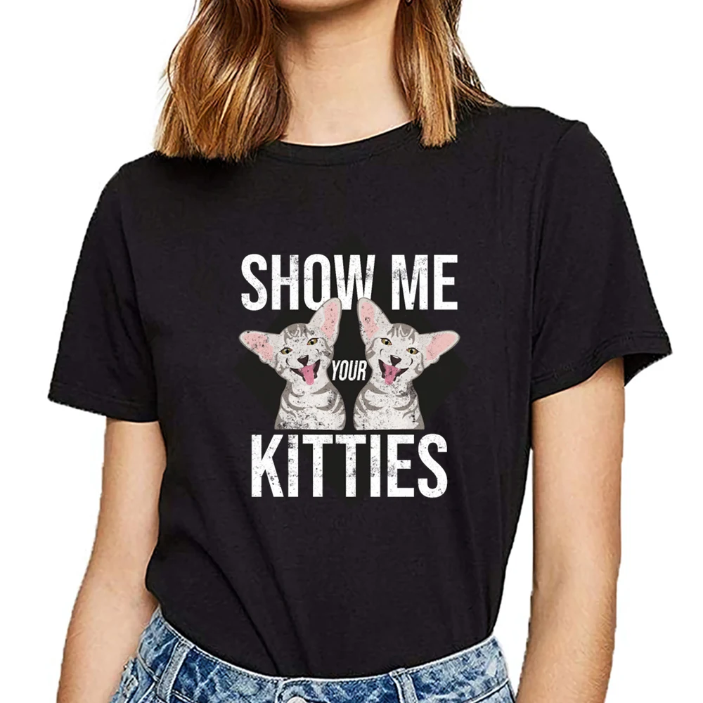 Женская футболка с надписью show me your kitties забавная женская принтом кота кавайи |
