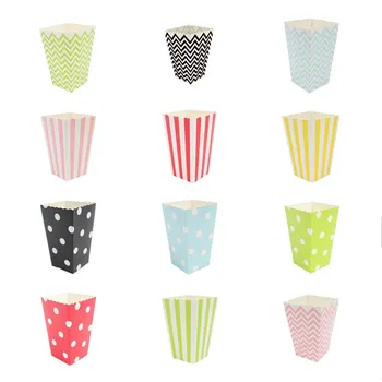 

6pcs Popcorn box colorful chevron stripes dot Gold Gift Box Party Favour Wedding Pop corn kid party decoration bags loot
