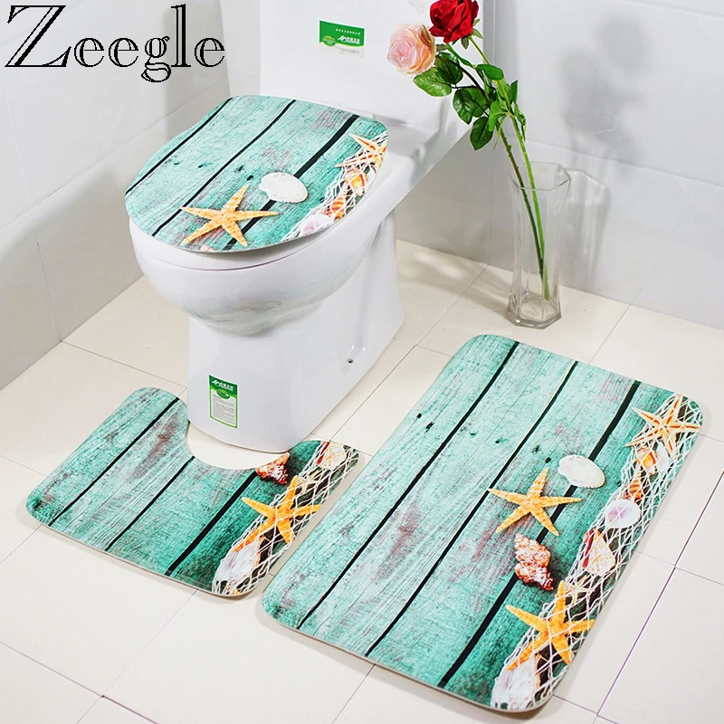 Zeegle 3 шт./компл. коврик для ванной с рисунком океана набор нескользящих ковриков