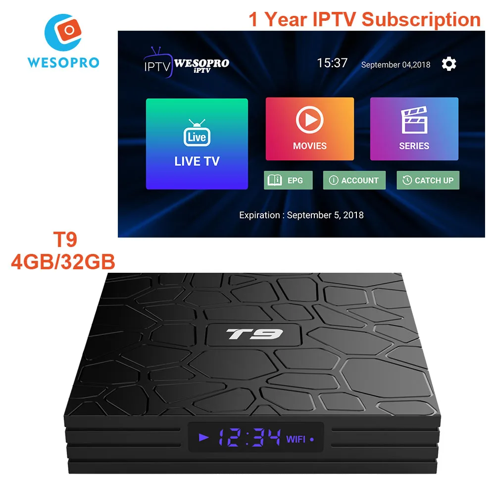 

T9 Android 8.1 TV Box with Arabic French Portuguese Polish German Italy Spain Dutch Belgium Sweden UK US CA IPTV Subscription