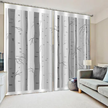 

2 Panel/Set 3D Window Curtains Wolf Printing Drapes for Bedroom grey tree curtains 3d curtains