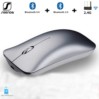 

SeenDa Three Mode Wireless 2.4G+Bluetooth 5.0 +3.0 Mouse Ultra-thin Aluminum Alloy Recharge Mouse Portable Ergonomic Silent Mice