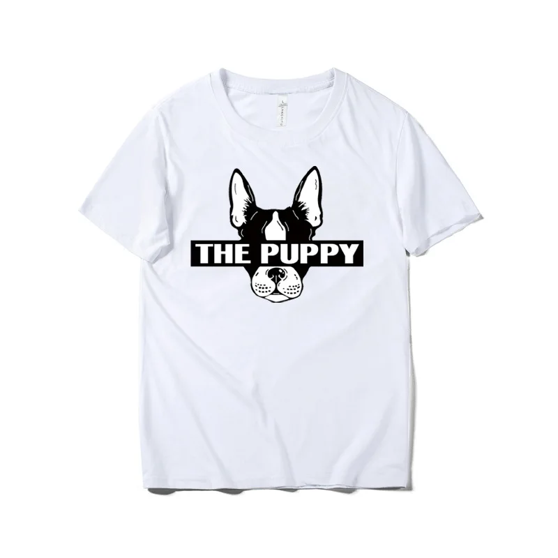 

Couple Cartoon Puppy Pattern Print T-Shirt Women's Cotton Tops Short Sleeve Straight Comfy Tees Dog Person Summer Casual Wear