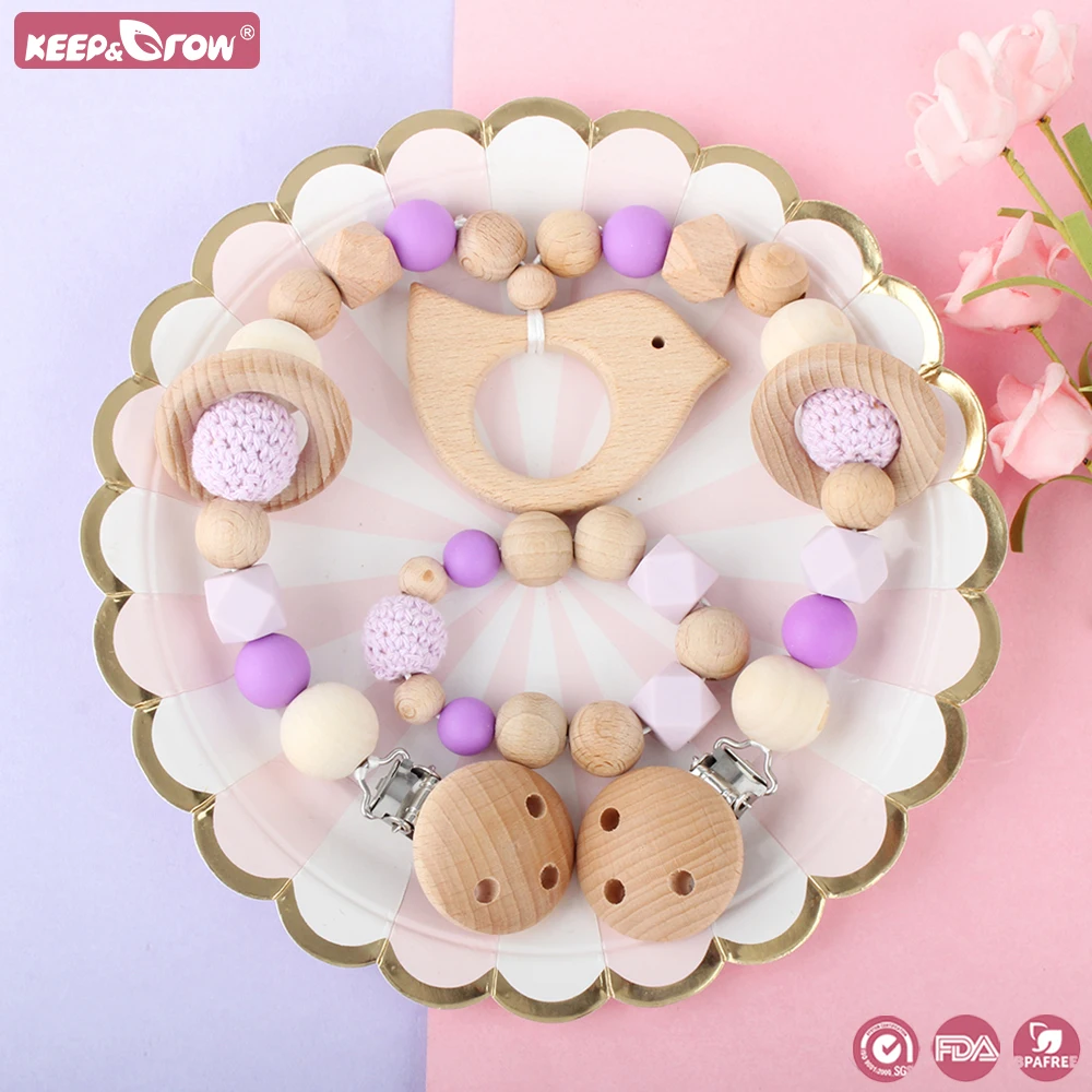 

Wooden Teether Pram Dummy Clips Animal Crochet Beads Baby Wood Rattle Bracelet Teether Wooden Toys Baby Pacifier Chain