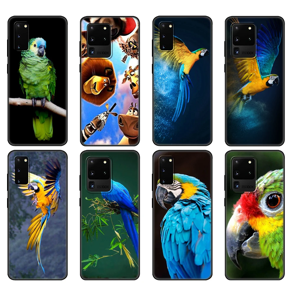 Custodia In Tpu Nero Per Samsung Galaxy S20 /S20 Plus/S20 Ultra/S20 + /S20Fe Cover Posteriore Funny Parrot Blue Color