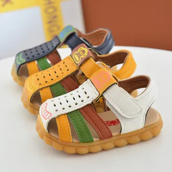 

New Summer Baby Boy Shoes Korean Version of The Cow Band Soft Bottom Non-slip Baby Baotou Step Sandals 0-2 Years Old